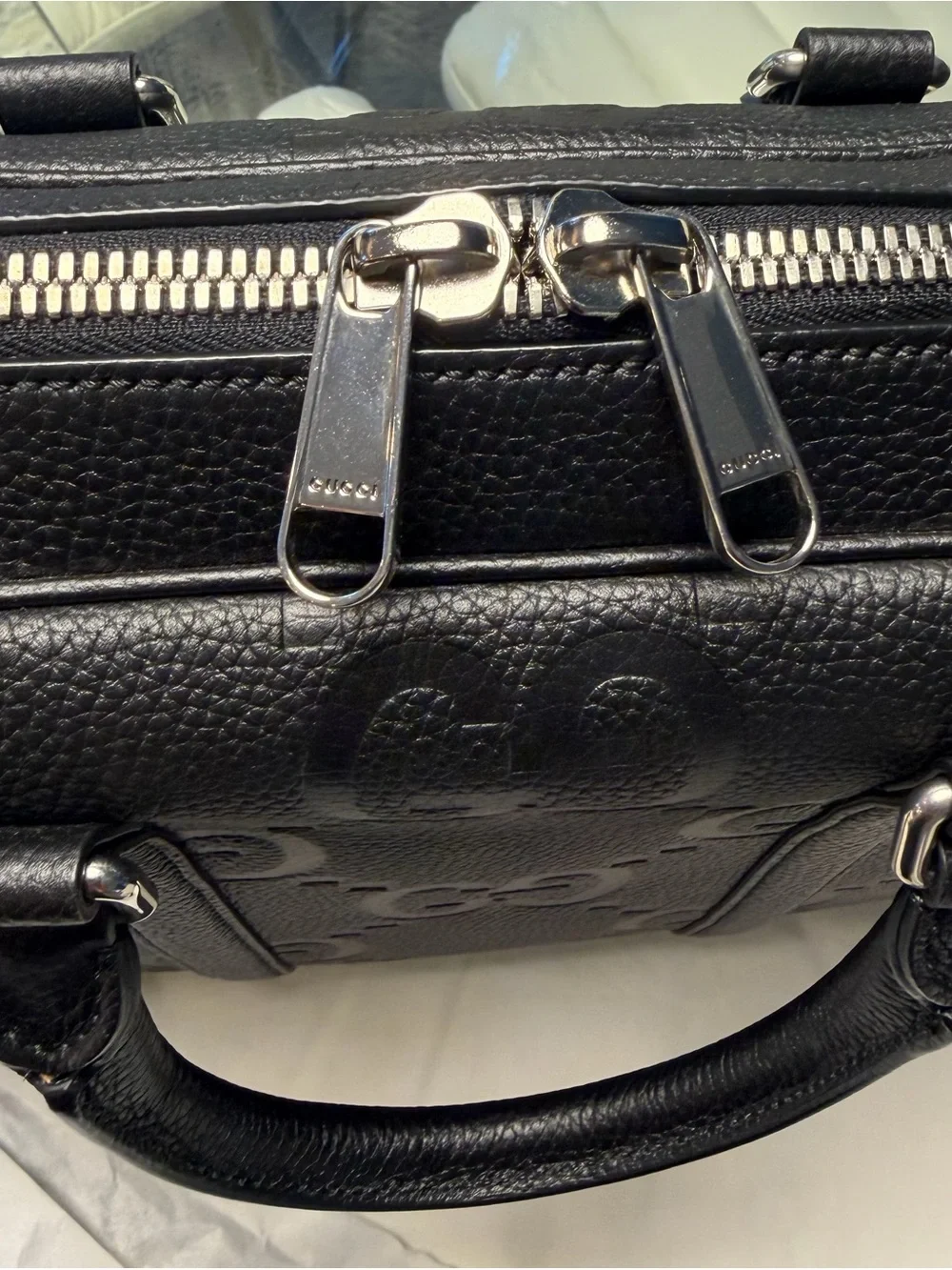 Gucci Black Embossed GG Leather Briefcase with Detachable Strap